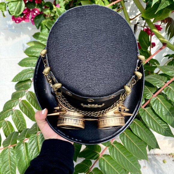 Steampunk Top Hat Metallic Scientist Time Traveler Halloween Costume Cosplay Hat - Picture 4 of 4